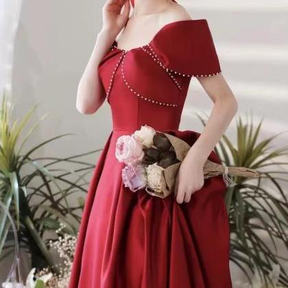 Simple Burgundy Prom Dress, Strapless Elegant..