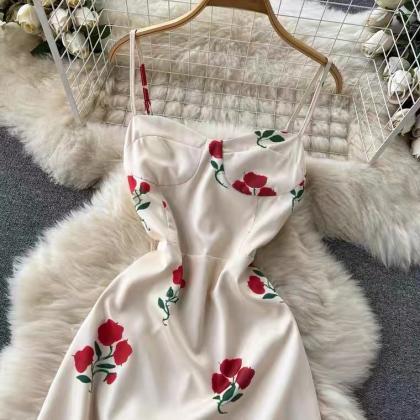 Vintage, rose print, halter dress, ..