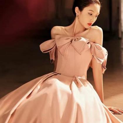 Pink Satin Evening Dress, Cute Birthday Dress,..