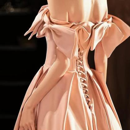 Pink Satin Evening Dress, Cute Birthday Dress,..