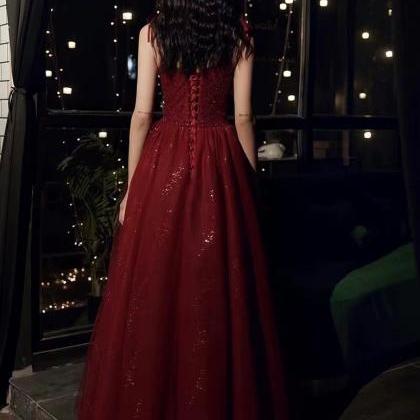 Spaghetti Strap Evening Dress ,red Birthday Dress,..
