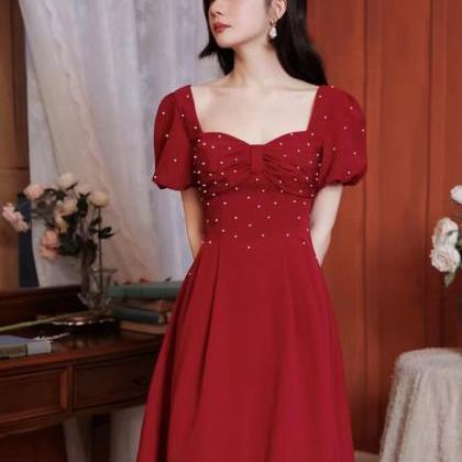 Red Evening Dress ,princess Birthday Dress, Square..
