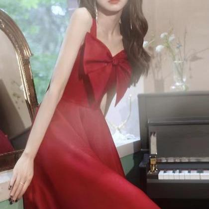 Red Evening Dress ,cute Birthday Dress, Sqpaghetti..