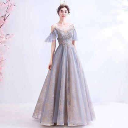 O-neck Prom Dress, Fairy Evening Dress, Blue..
