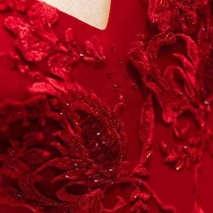 Red pary dress, v-neck evening dres..
