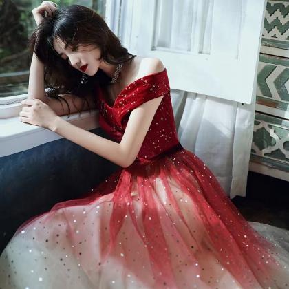 Red Evening Dress,off Shoulder Party Dress ,custom..