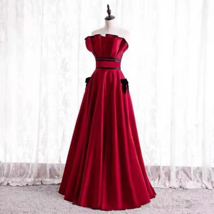 Satin Prom Dress ,red Evening Dress,strapless..