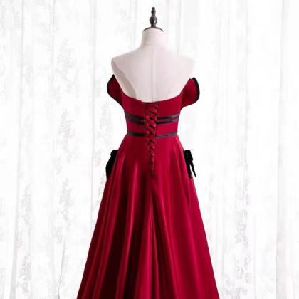 Satin Prom Dress ,red Evening Dress,strapless..