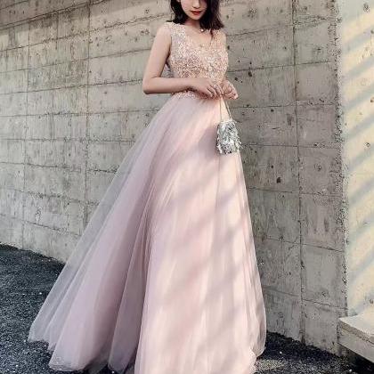 Pink Evening Dress,temperament Dress ,sexy V-neck..