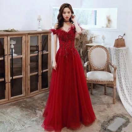 Off Shoulder Party Dress, Sexy Prom Dress,red..