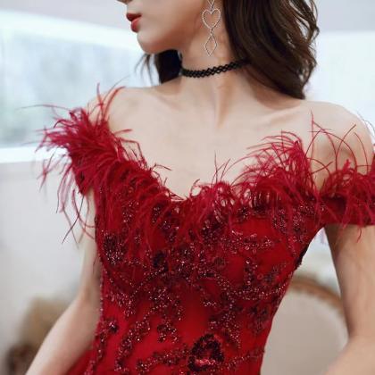 Off Shoulder Party Dress, Sexy Prom Dress,red..