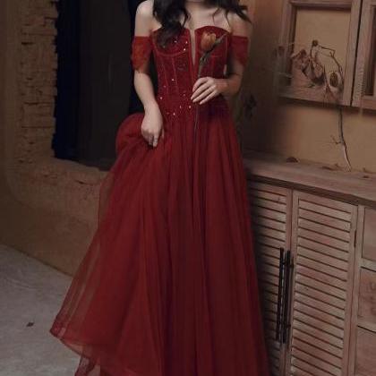 Off Shoulder Prom Dress,red Party Dress, Luxury..