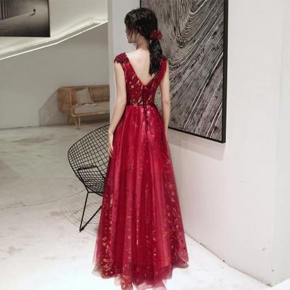 V-neck prom dress,red party dress, ..