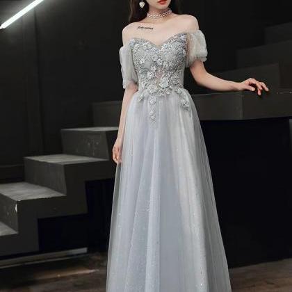 Off Shoulder Prom Dress,gray Party Dress, Fairy..