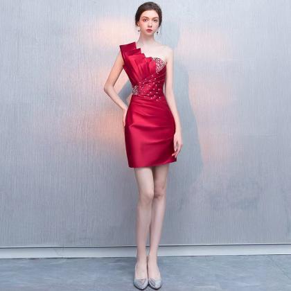 One Shoulder Homcoming Dress,red Party Dress, Sexy..