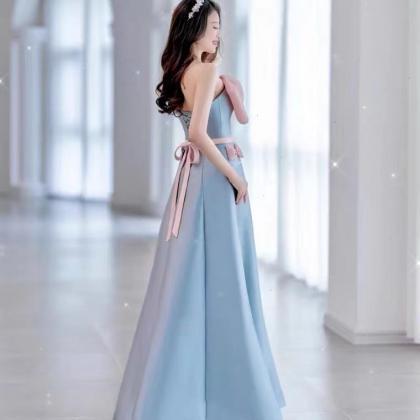 Birthday Party Dress, Blue Strapless Butterfly..