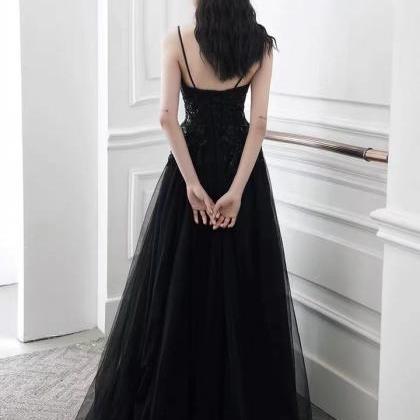 Spaghetti Strap Party Dress, Black Prom Dress..