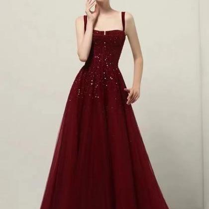 Spatghetti Strap Party Dress,burgundy Prom..