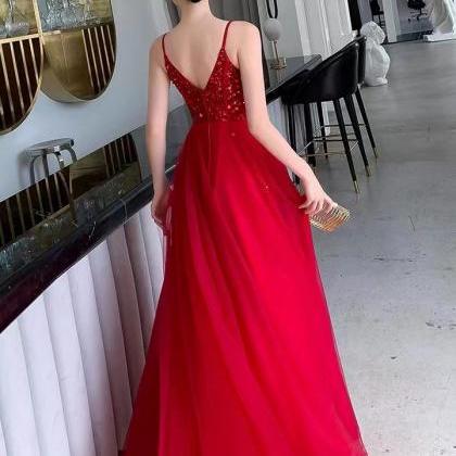 Spaghetti Strap Party Dress,red Prom Dress,sexy..