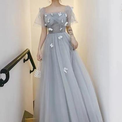 Princess party dress,gray prom dres..