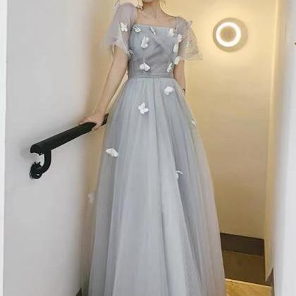 Princess party dress,gray prom dres..