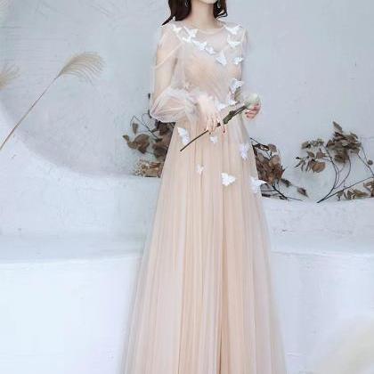 Fairy Party Dress,long Sleeve Prom Dress,champagne..