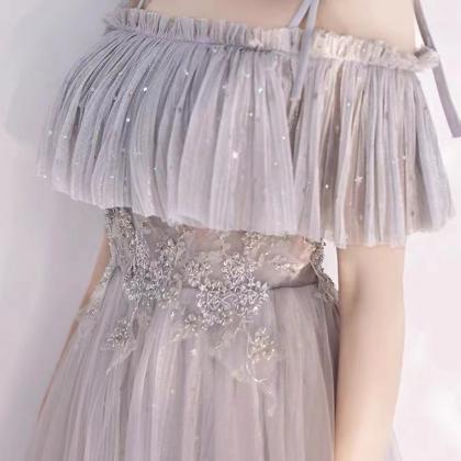 Gray Party Dress,spaghetti Strap Prom Dress,fairy..
