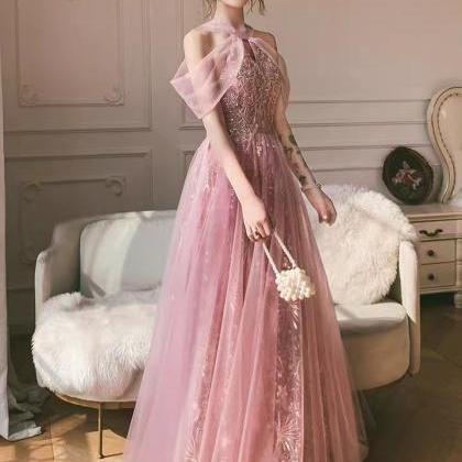 Pink Party Dress,halter Neck Prom Dress,sweet..