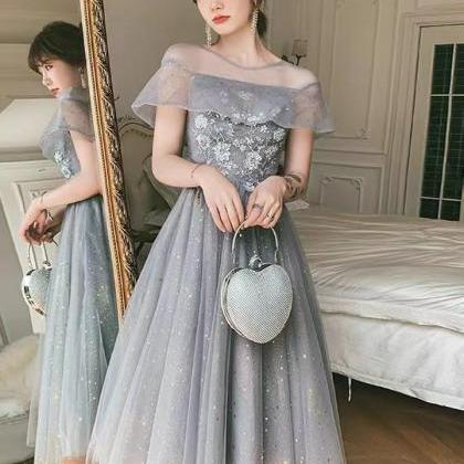 Gray Bridesmaid Dress, Birthday Dress , Luxury..
