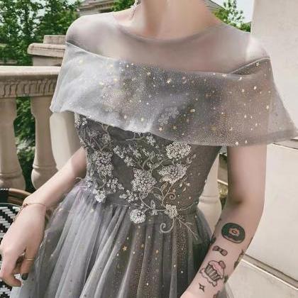 Gray Bridesmaid Dress, Birthday Dress , Luxury..