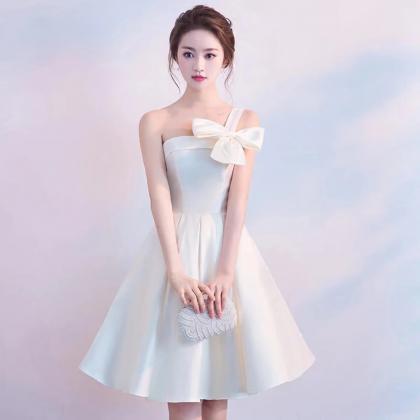 One Shoulder Party Dress,white Birthday Dress,cute..