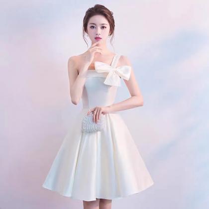One Shoulder Party Dress,white Birthday Dress,cute..