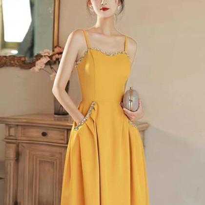 Yellow Party Dress,spaghetti Strap Homecoming..