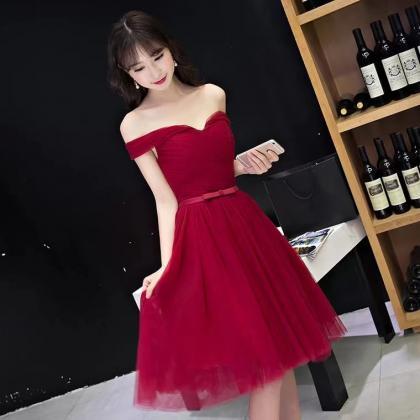 Red Party Dress, Off Shoulder Homecoming..