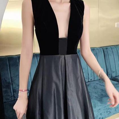 Sexy V-neck Prom Dress,black Party Dress, Elegant..