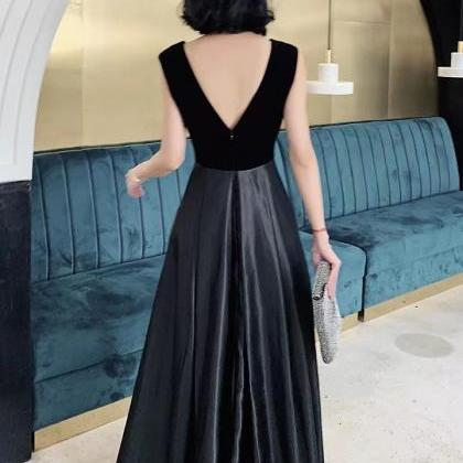 Sexy V-neck Prom Dress,black Party Dress, Elegant..