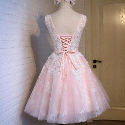 Cute Party Dresses,light Pink Tulle Handmade Short..