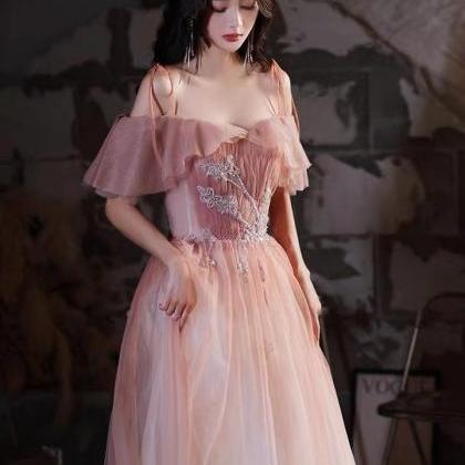Pink Evening Dress, Spaghetti Strap Party Dress,..