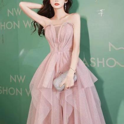 Pink Evening Dress, Light Luxury Party Dress ,off..