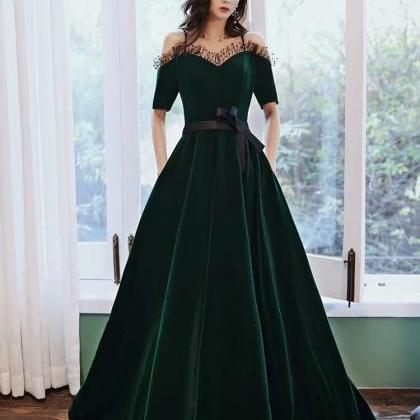 Velvet Prom Dress,dark Green Evening Dress, Off..