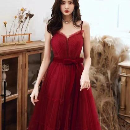 Spaghetti Strap Prom Dress, Red Party Dress,custom..