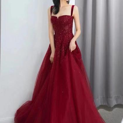 Red Prom Dress, Spaghetti Strap Evening..