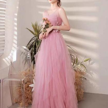 V-neck Evening Dress, Pink Birthday Party Dress,..