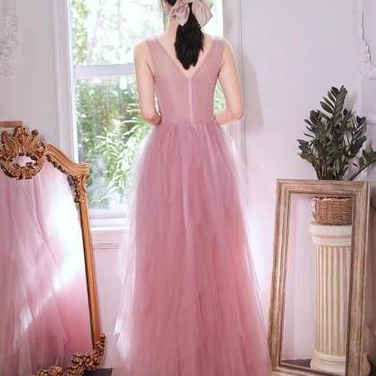 V-neck Evening Dress, Pink Birthday Party Dress,..