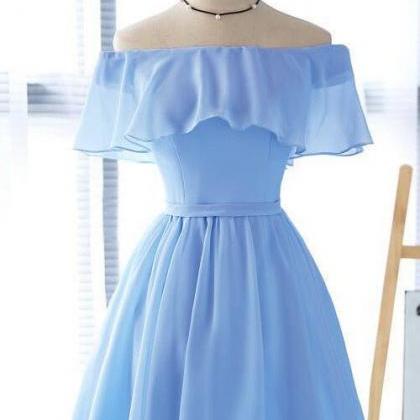Sky Blue Prom Dress,off Shoulder Party Dress,cute..