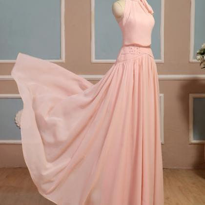 Light Pink Halter Long Formal Dresses, Pink..