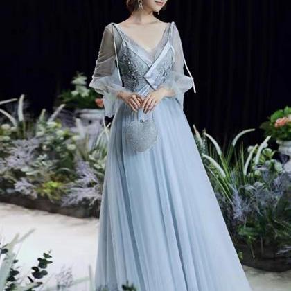 Long Noble Temperament Prom Ress, Long Sleeve Sexy..