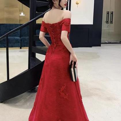 Off Shoulder Prom Dress Long Red Evening Dress,..