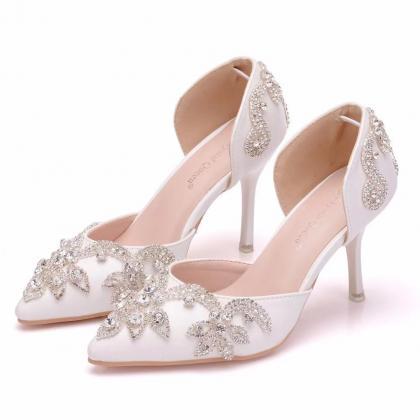 8 Cm Rhinestone Wedding Shoes, Thin Heel Pointed..