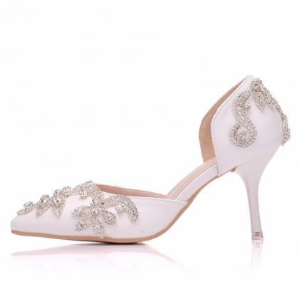 8 Cm Rhinestone Wedding Shoes, Thin Heel Pointed..